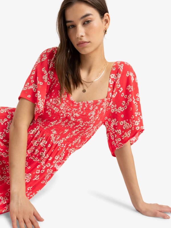 Roxy Womens Golden Dawn Midi Fit & Flare Dress