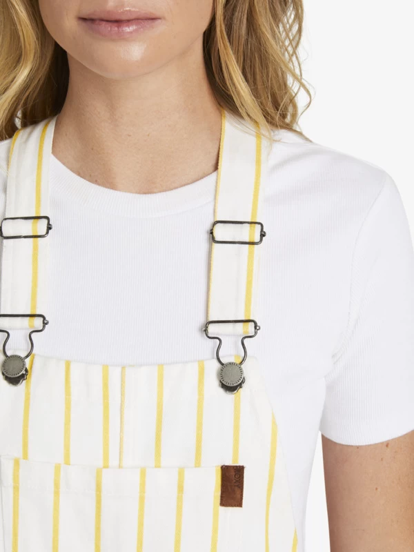 Roxy Womens Great Time Stripe Denim Dungaree Shorts - Image 2