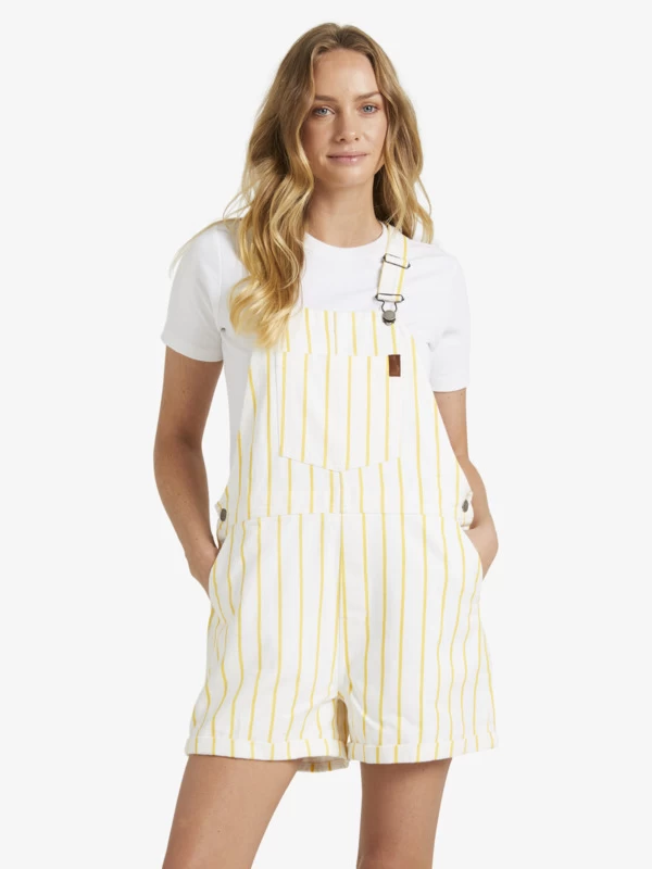 Roxy Womens Great Time Stripe Denim Dungaree Shorts - Image 6