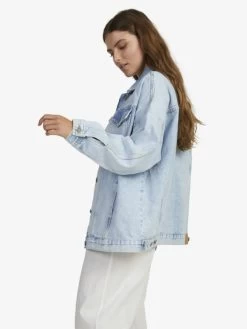 Roxy Womens The Ocean Is Calling Glacier Denim Boyfriend Jacket