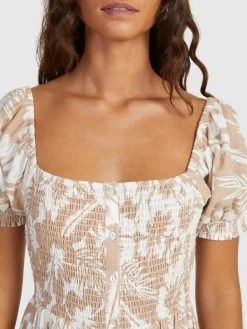 Roxy Womens Sunshine Mind Smocked Bodice Midi Dress