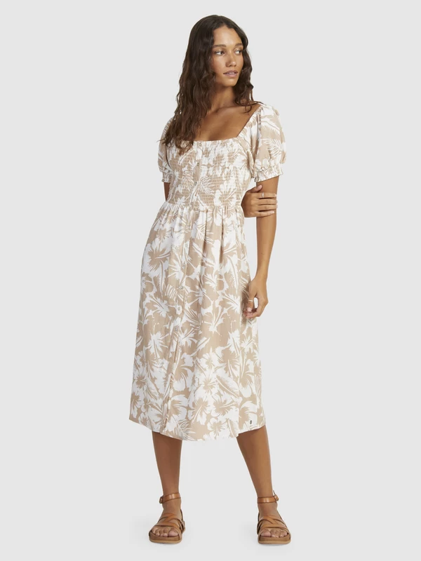 Roxy Womens Sunshine Mind Smocked Bodice Midi Dress - Image 5