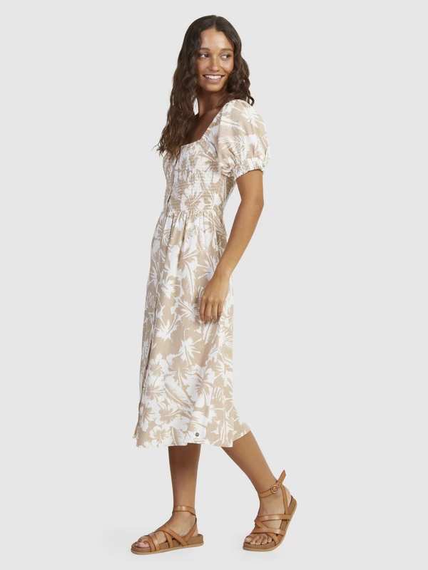 Roxy Womens Sunshine Mind Smocked Bodice Midi Dress - Image 4