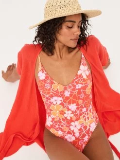 Roxy Womens Meadow Flowers High Leg One-Piece Swimsuit