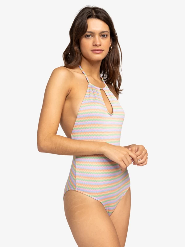 Roxy Womens Wavy Stripe Halter Neck One-Piece Swimsuit - Image 3